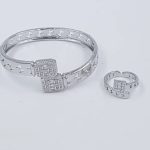 Silver steel bangle and ring set